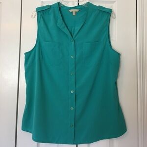 Teal Sleeveless Button-Up Top